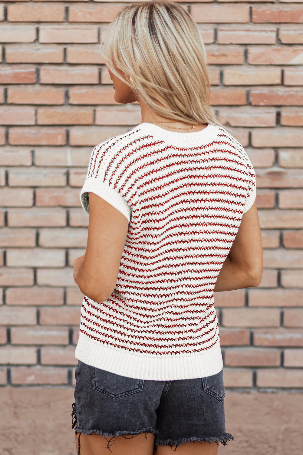 Stripe Ribbed Trim Loose Fit Knitted Sweater Vest