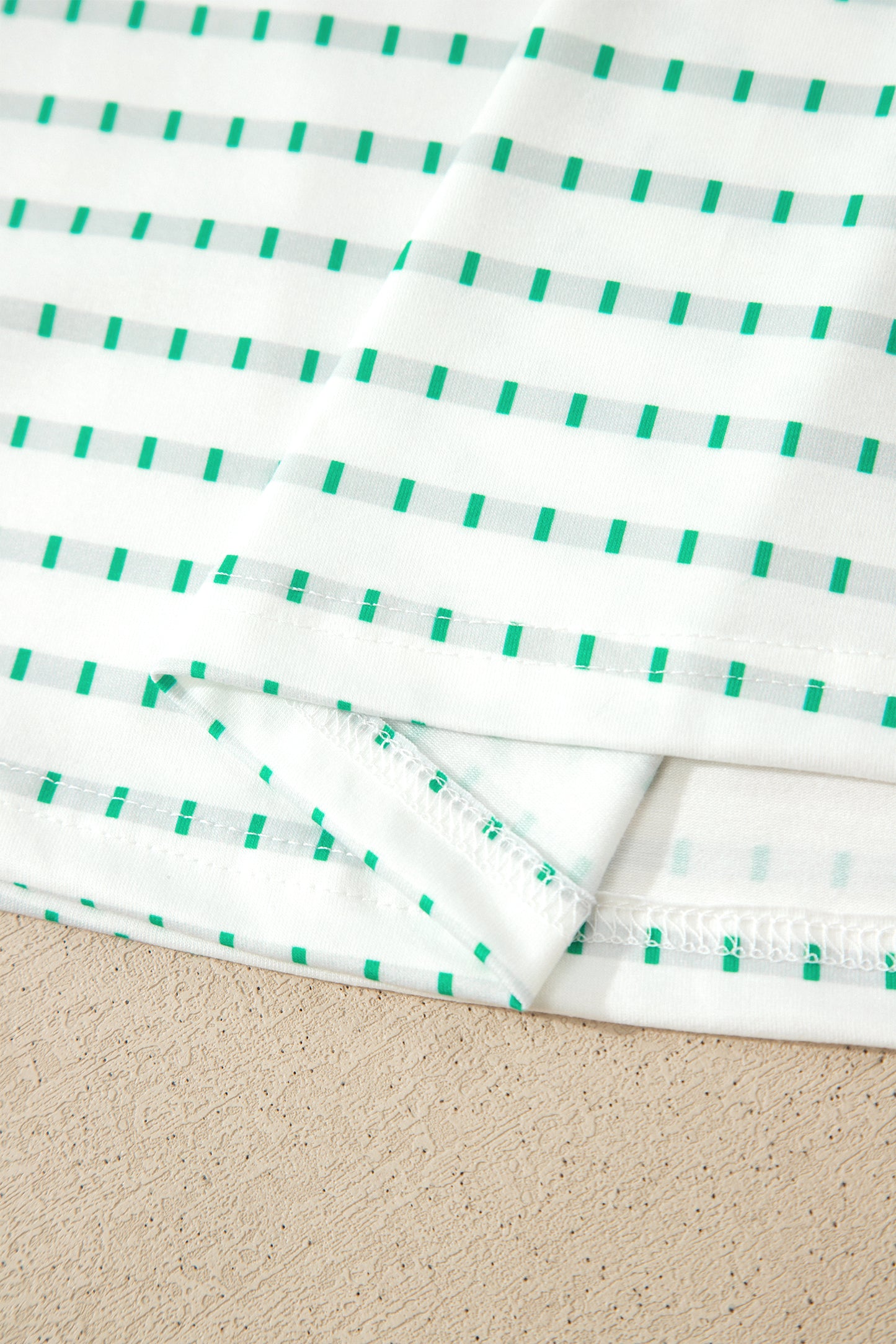 Green Stripe Puff Sleeve Textured Boutique Tee