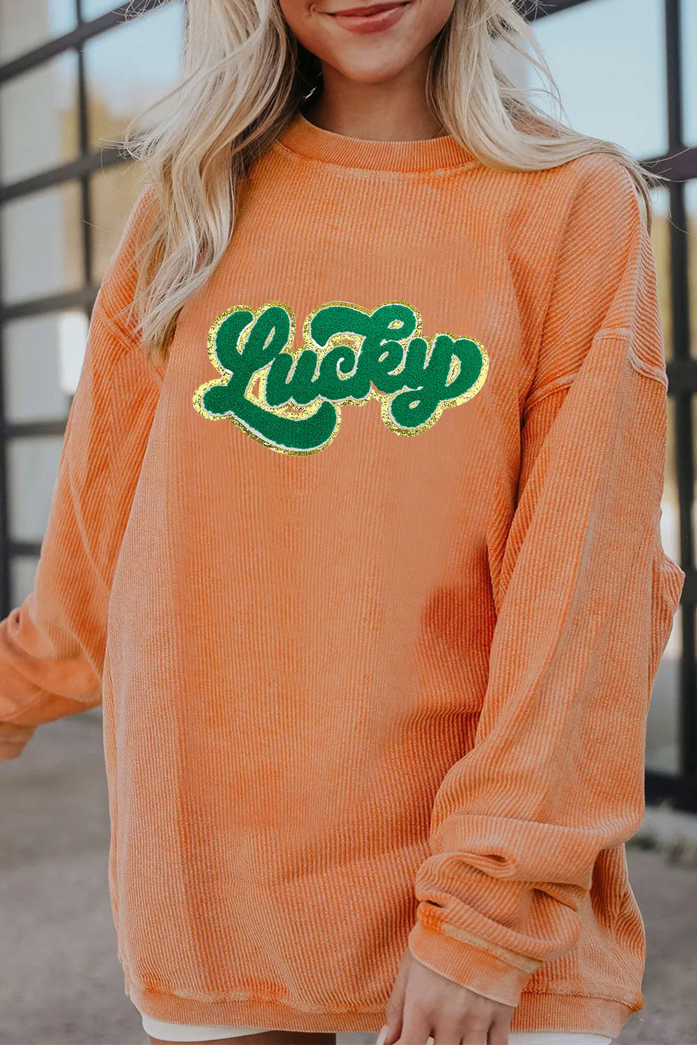 Saint Patrick's Day Lucky Graphic Oversized Waffle Pullover