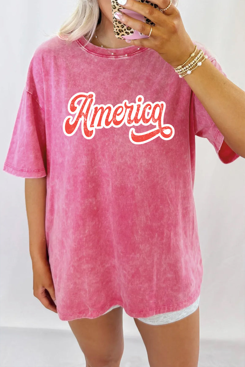 America Mineral Wash Graphic Tee Oversized Vintage Patriotic