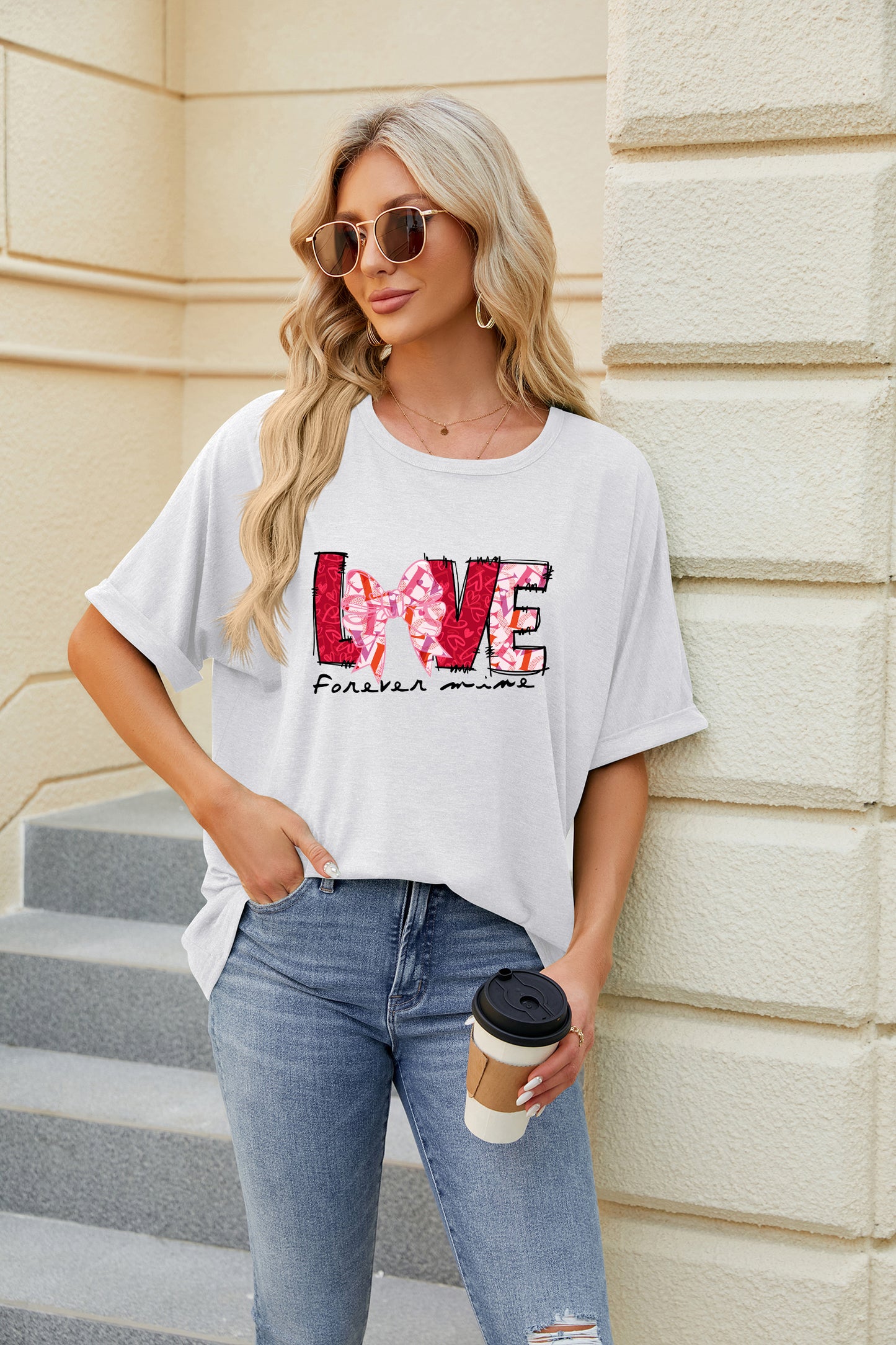 Valentine's Day Teal Love Graphic Casual Tee