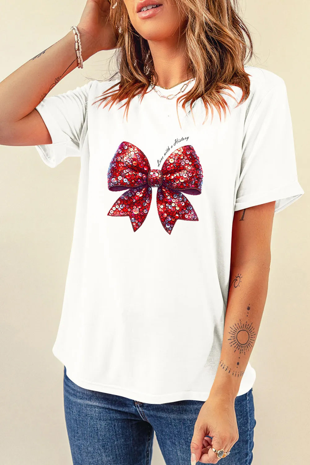 Valentine’s Day Sequin Bow Graphic Tee