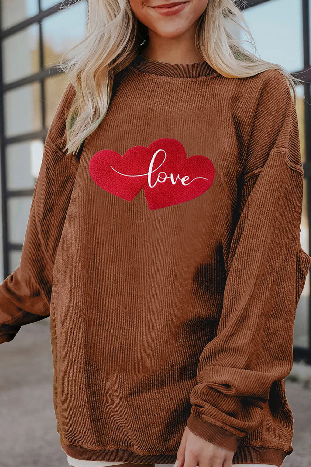Women’s Oversized Love Heart Corduroy Sweatshirt Valentine