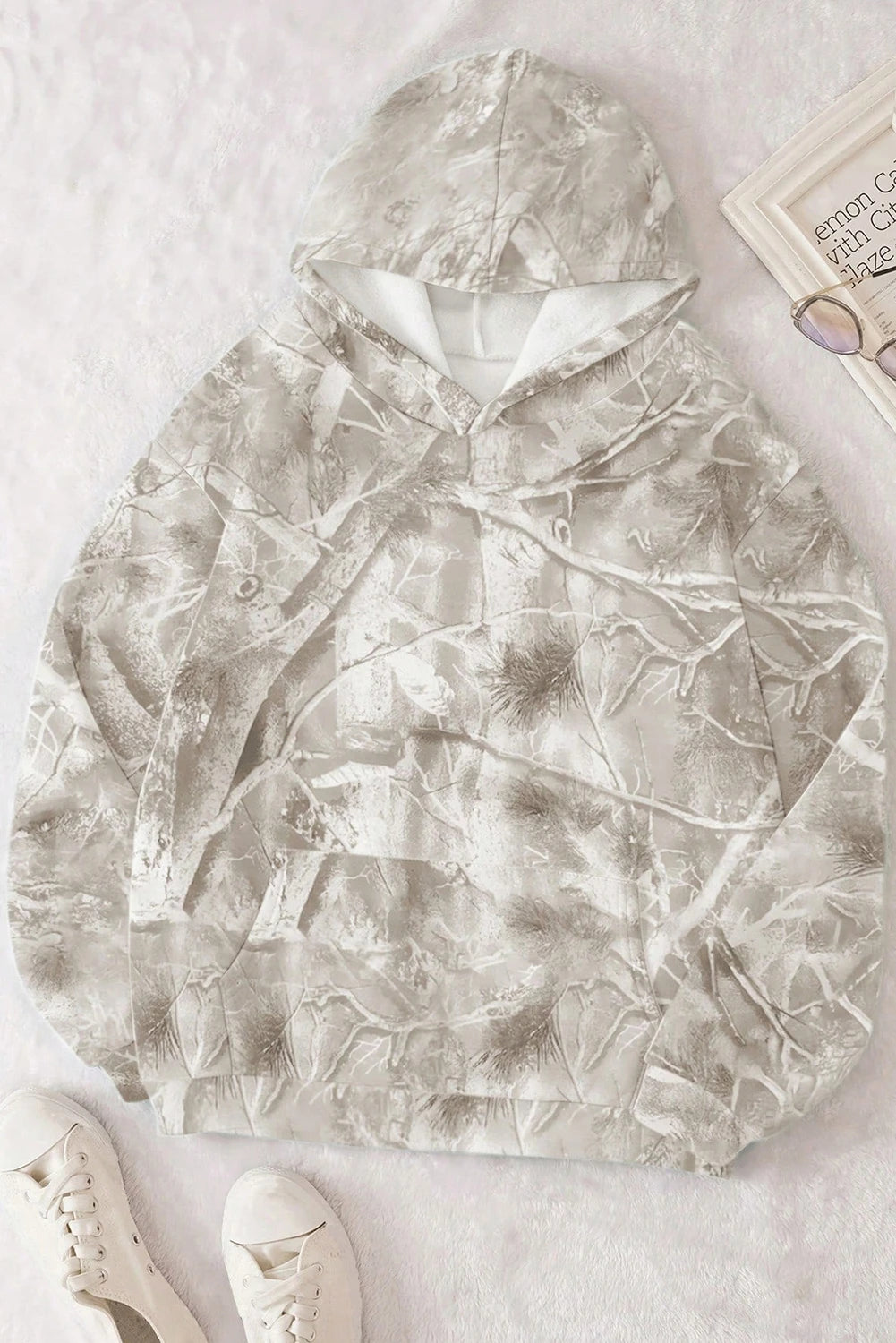 Gray Camouflage Woodland Print Oversized Sporty Hoodie