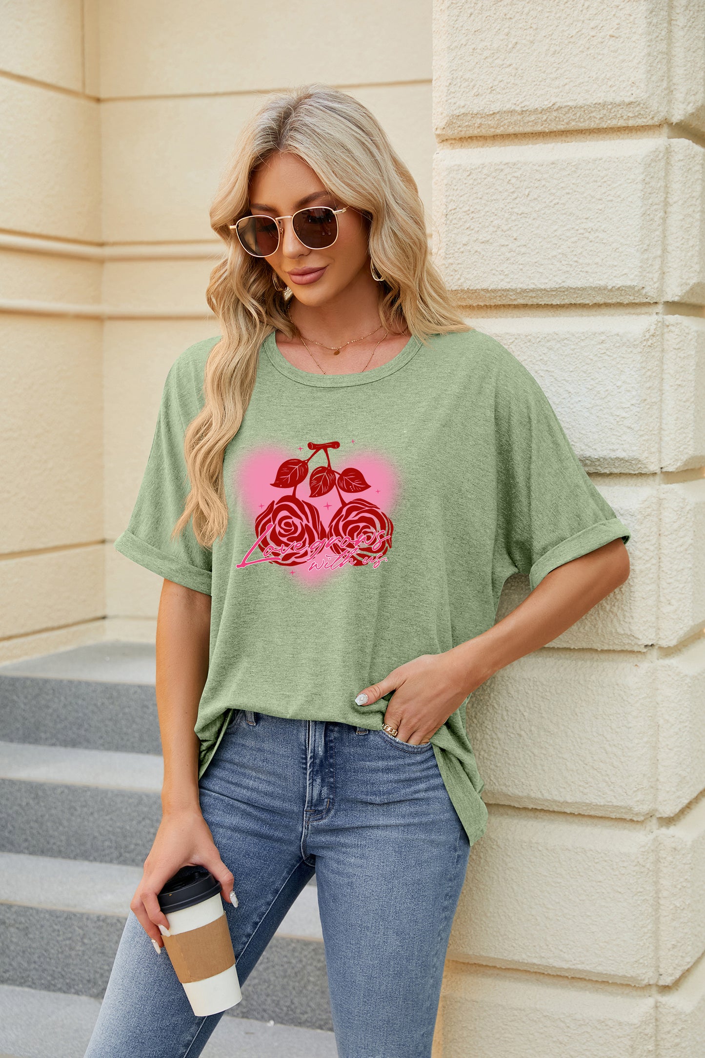 Valentine's Day Red Rose Graphic Casual Tee