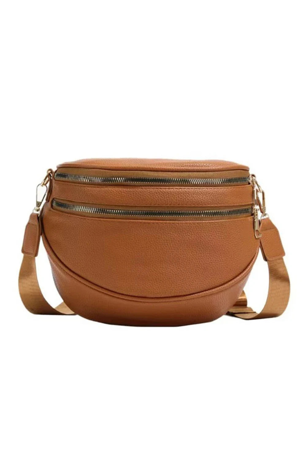 White Double Zip Faux Leather Crossbody Bag