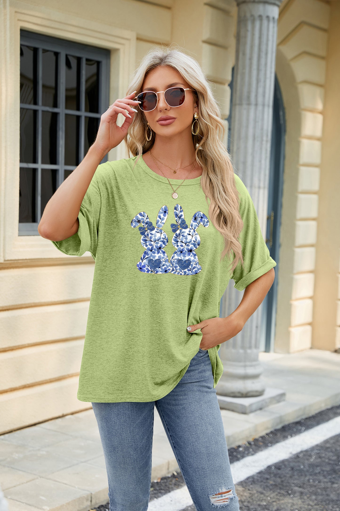 Easter Bunny Graphic Casual Oversized Short Sleeve Tee