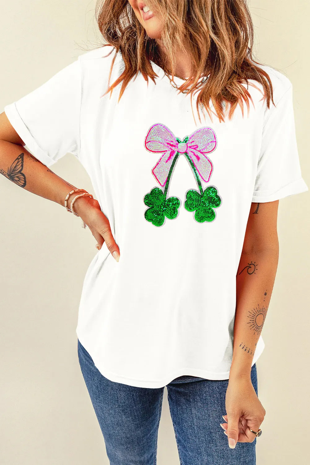 Saint Patrick’s Day Bow Clover Graphic T Shirt