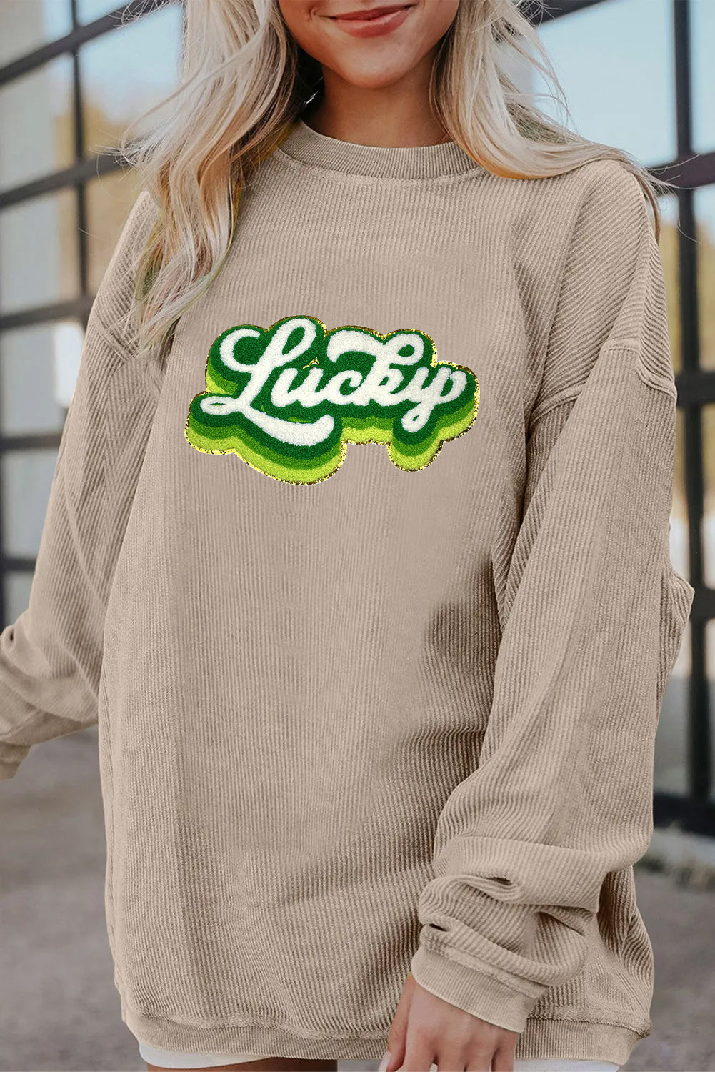 Saint Patrick’s Day Lucky Chenille Graphic Corded Sweatshirt