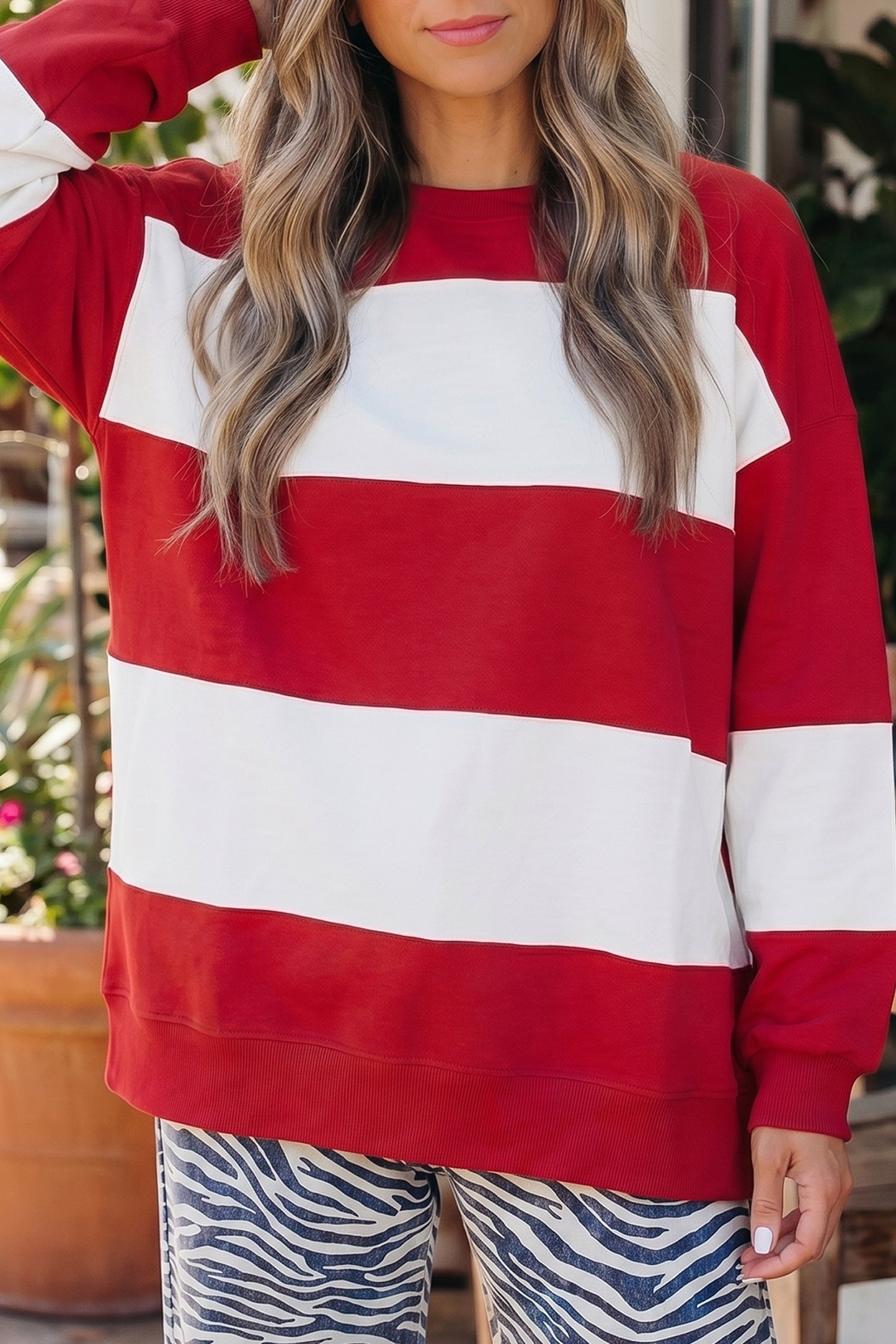 Evergreen Colorblock Drop Shoulder Baggy Sweatshirt