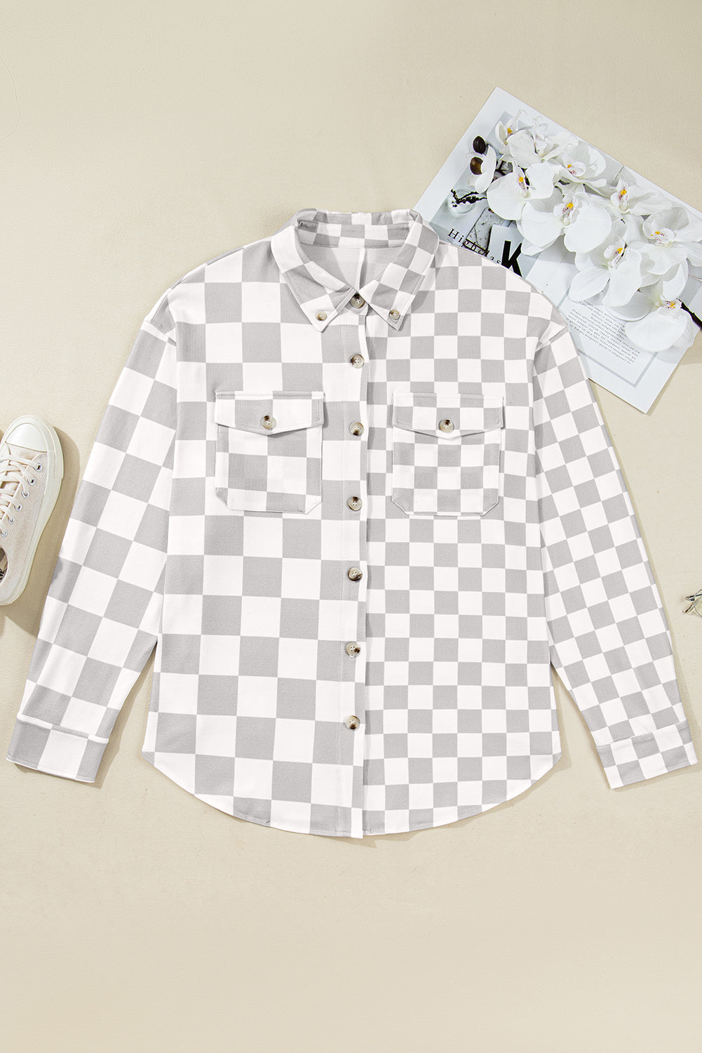 Khaki Checkered Buttoned Down Casual Western Jacket