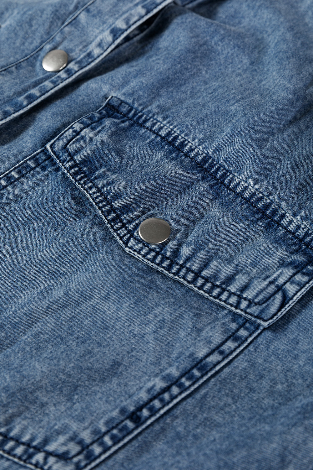 Beau Blue Chest Pocket Raw Hem Denim Loose Shirt Dress