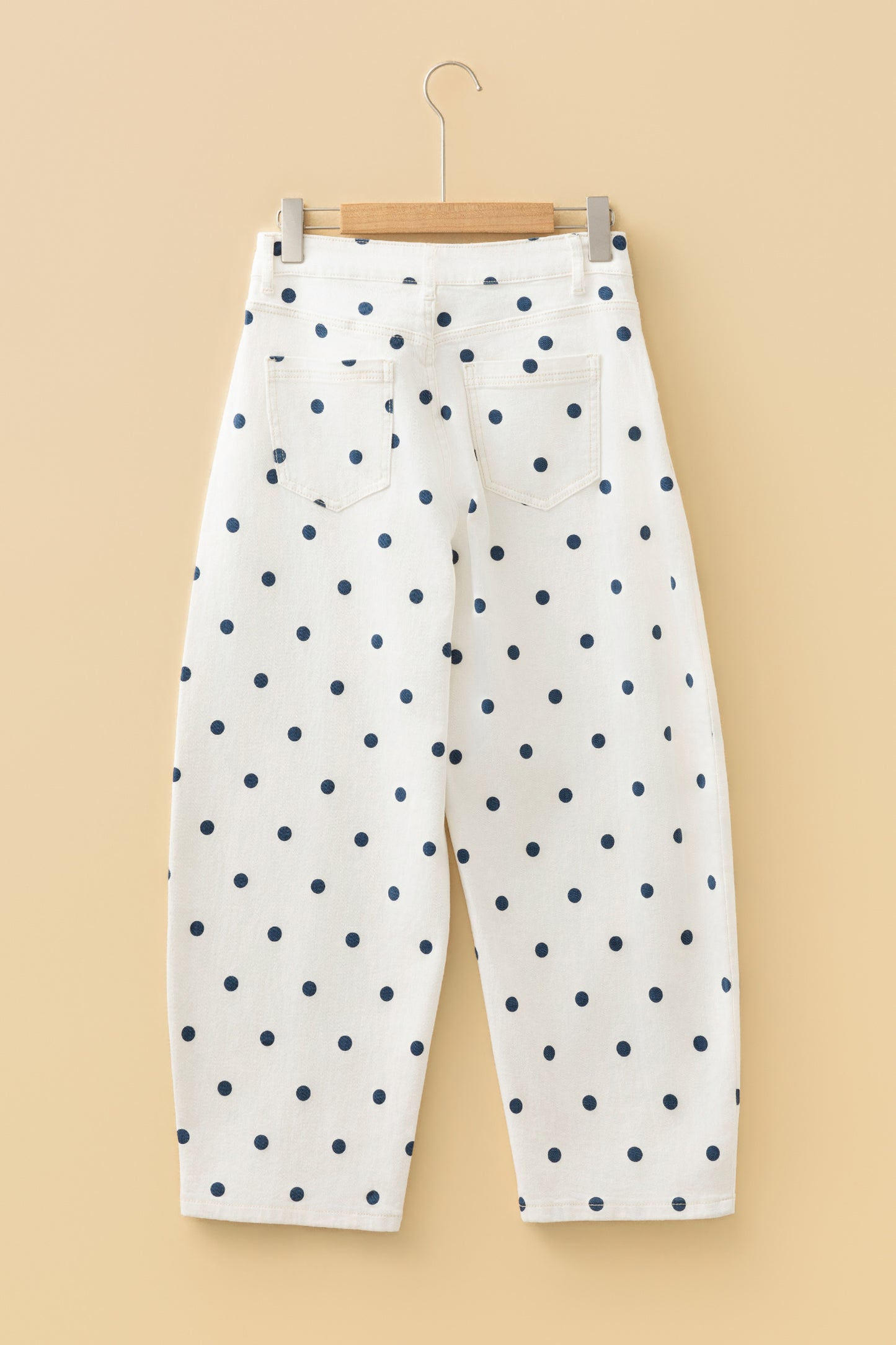 Polka Dot Cotton Jeans Casual High Waist Wide Leg