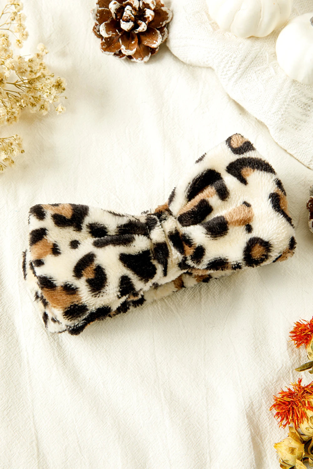 Parchment Leopard Print Bow Knot Wide Elastic Headband