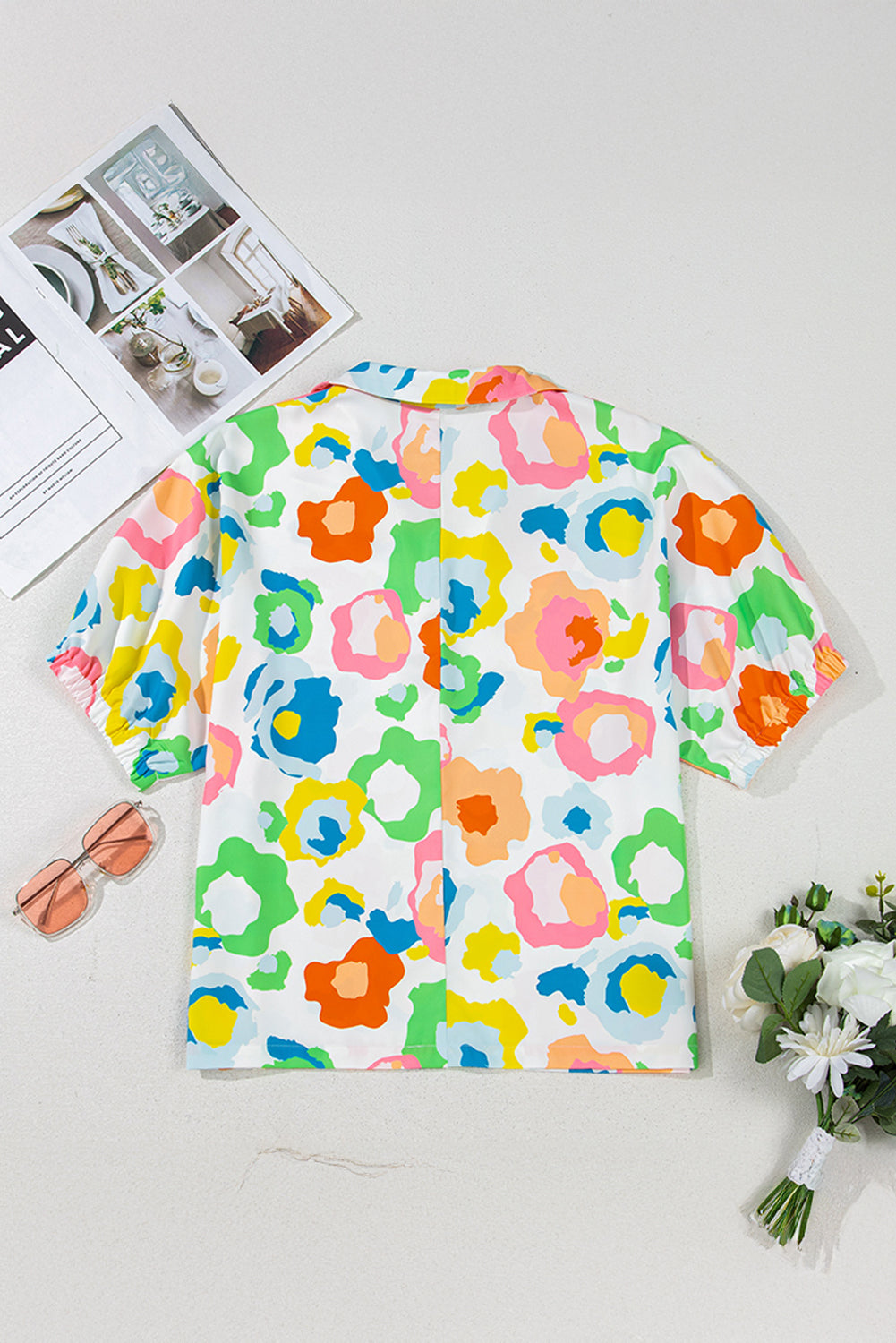 Green Chic Leopard Print Striped Detail Split Neck Blouse