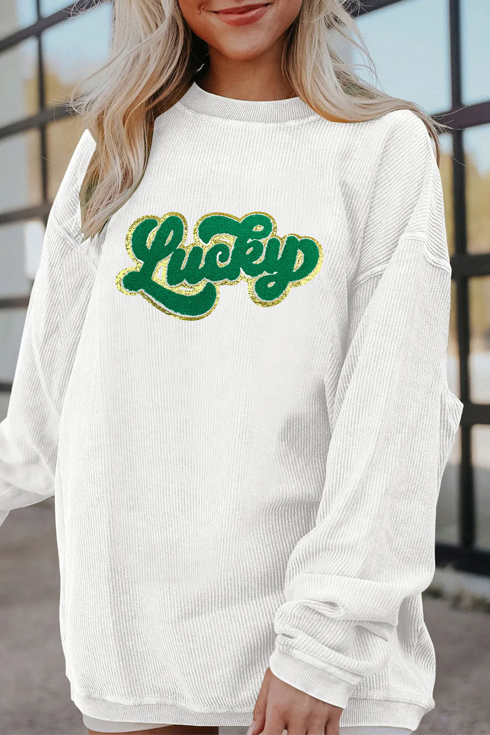 Saint Patrick's Day Lucky Graphic Oversized Waffle Pullover