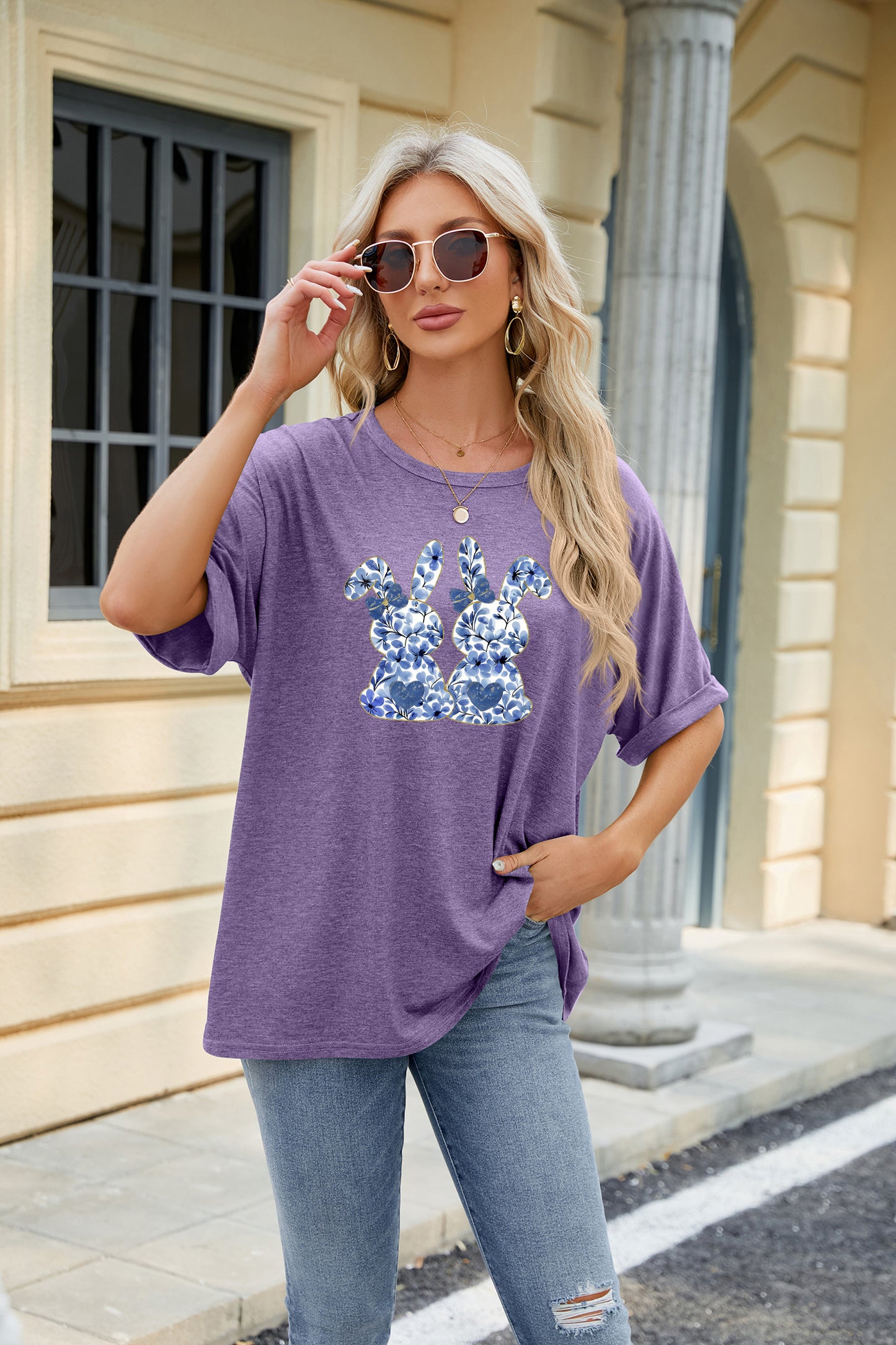Easter Bunny Graphic Casual Oversized Short Sleeve Tee