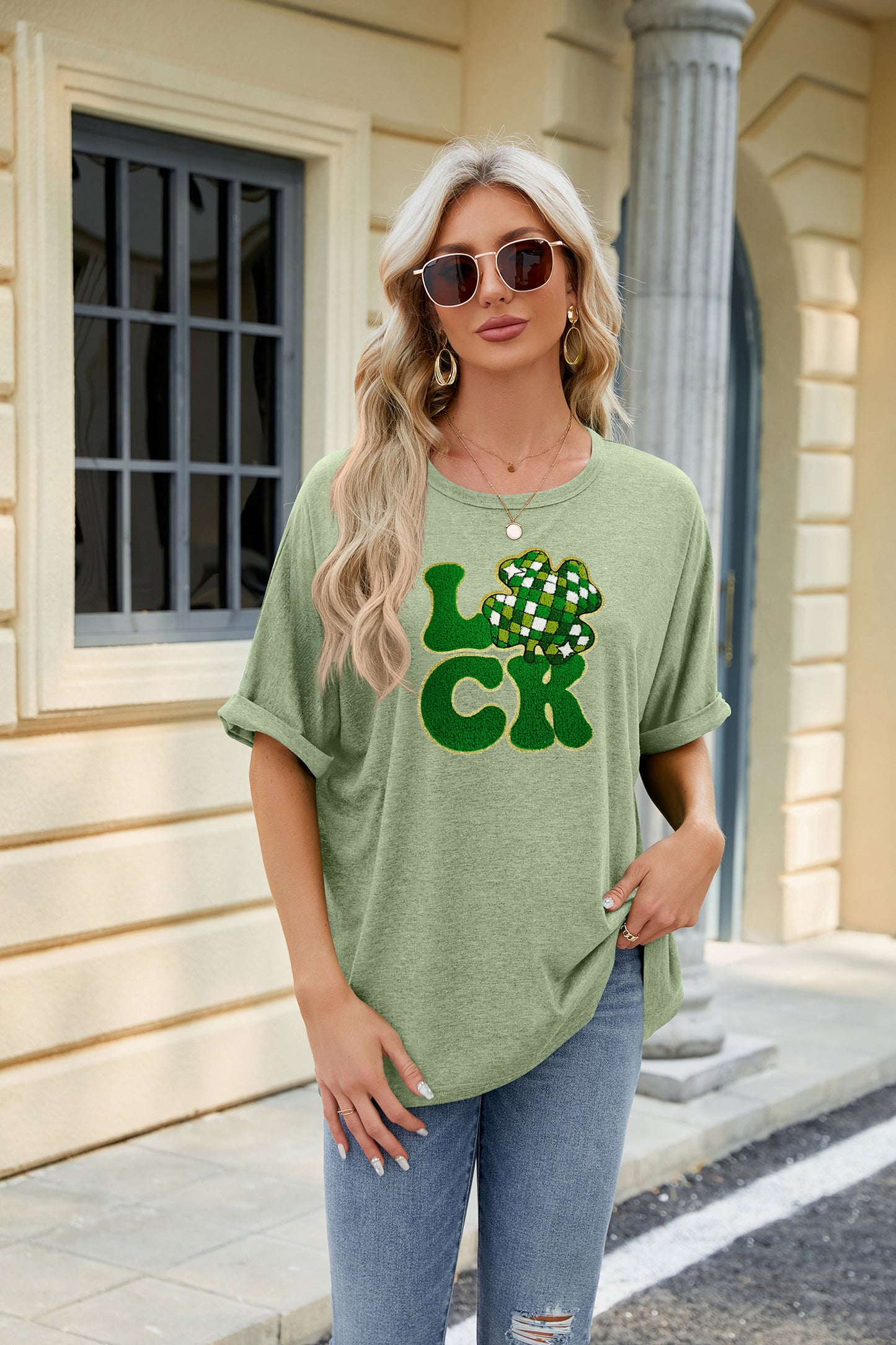 St Patrick’s Day Sequin LUCK Clover Graphic Tee