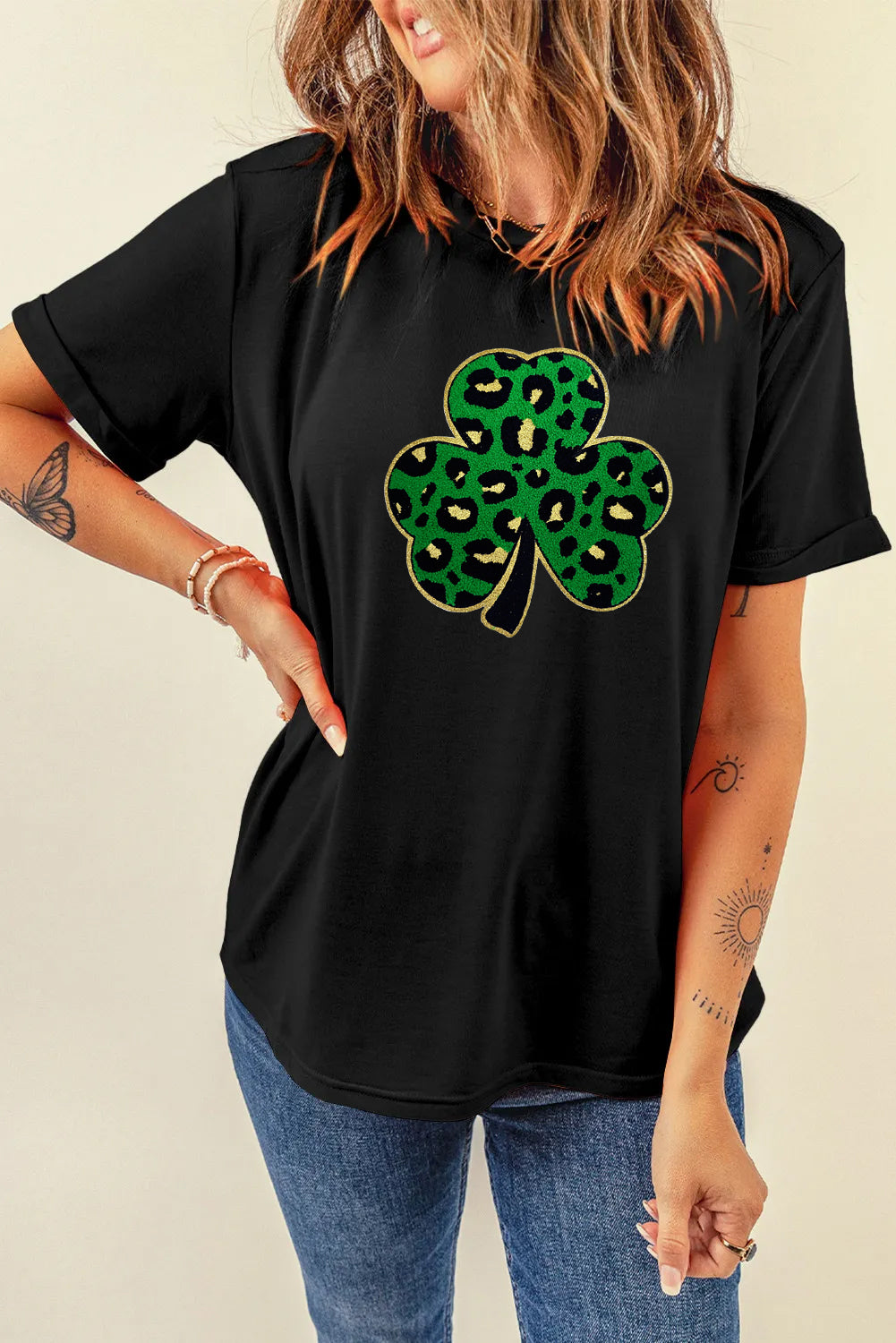 Saint Patrick’s Day Leopard Clover Graphic T Shirt