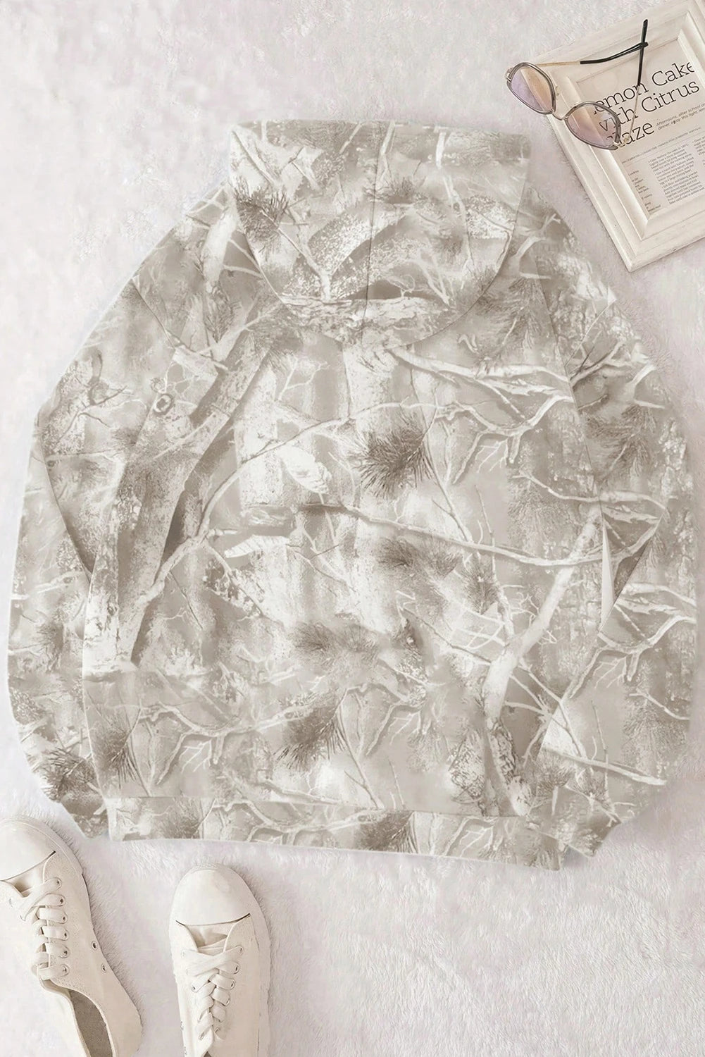 Gray Camouflage Woodland Print Oversized Sporty Hoodie