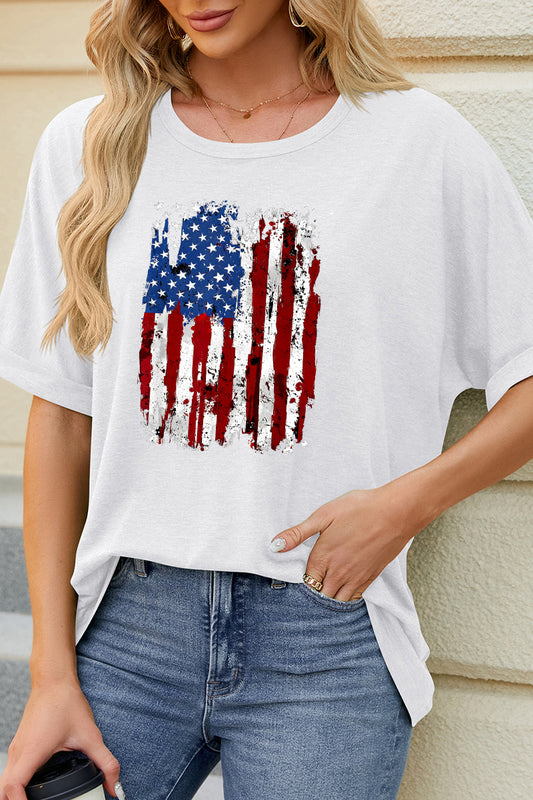 American Flag Patchwork Graphic Loose Fit Tee