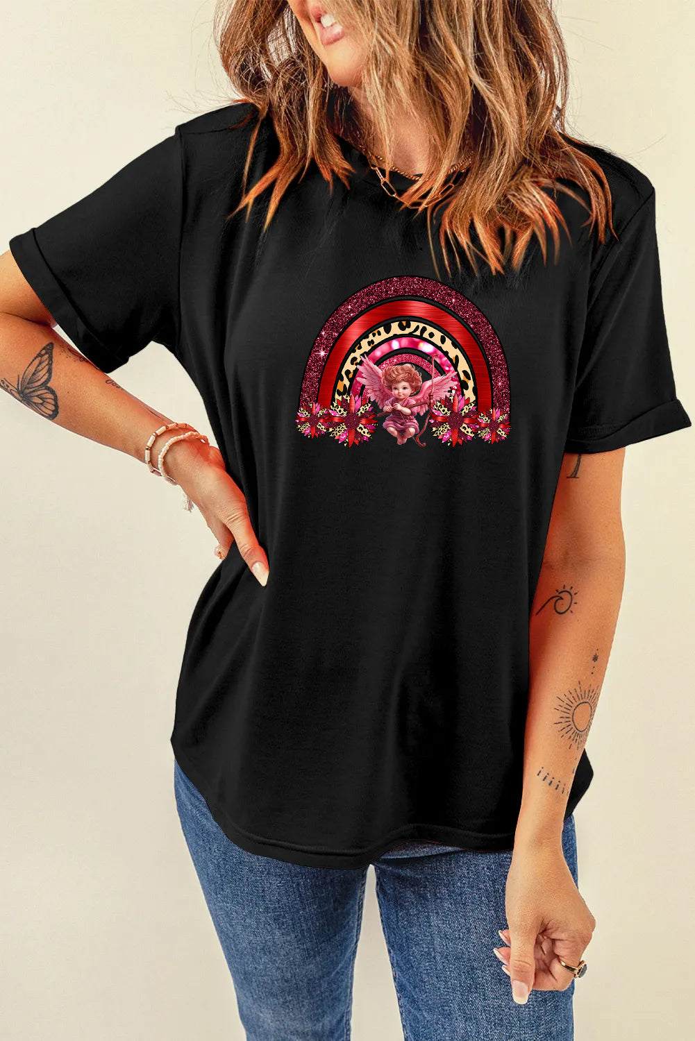 Valentine’s Day Cupid Rainbow Graphic T Shirt