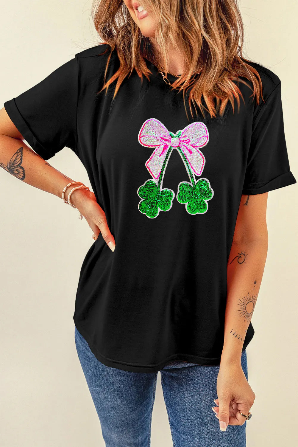 Saint Patrick’s Day Bow Clover Graphic T Shirt
