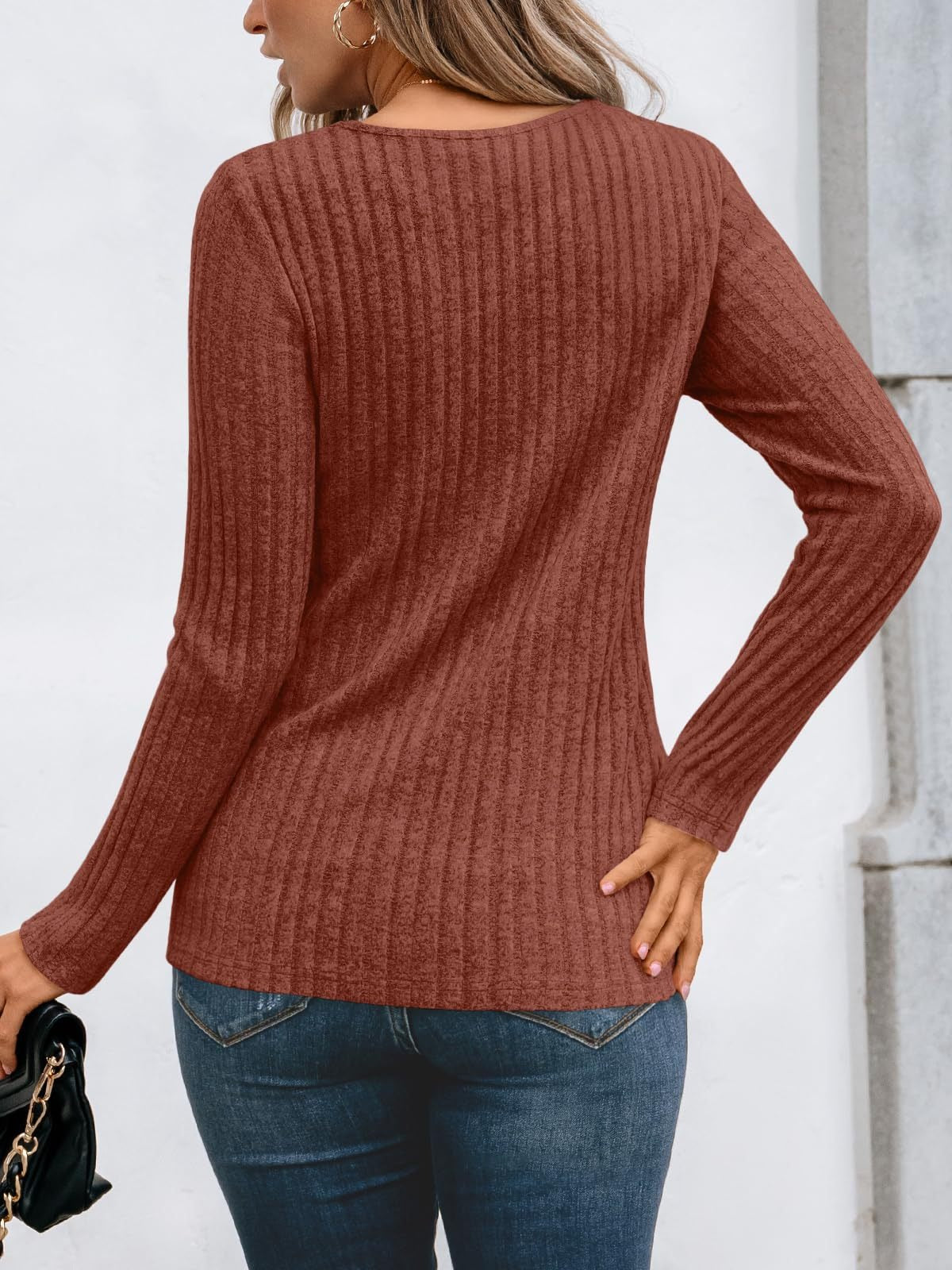 Solid Ribbed Top Casual Lace Long Sleeve Boutique
