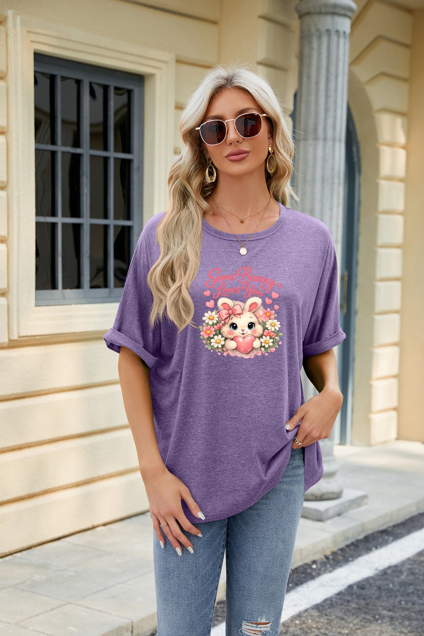 Easter Clover Heart Graphic Oversized Casual T Shirt