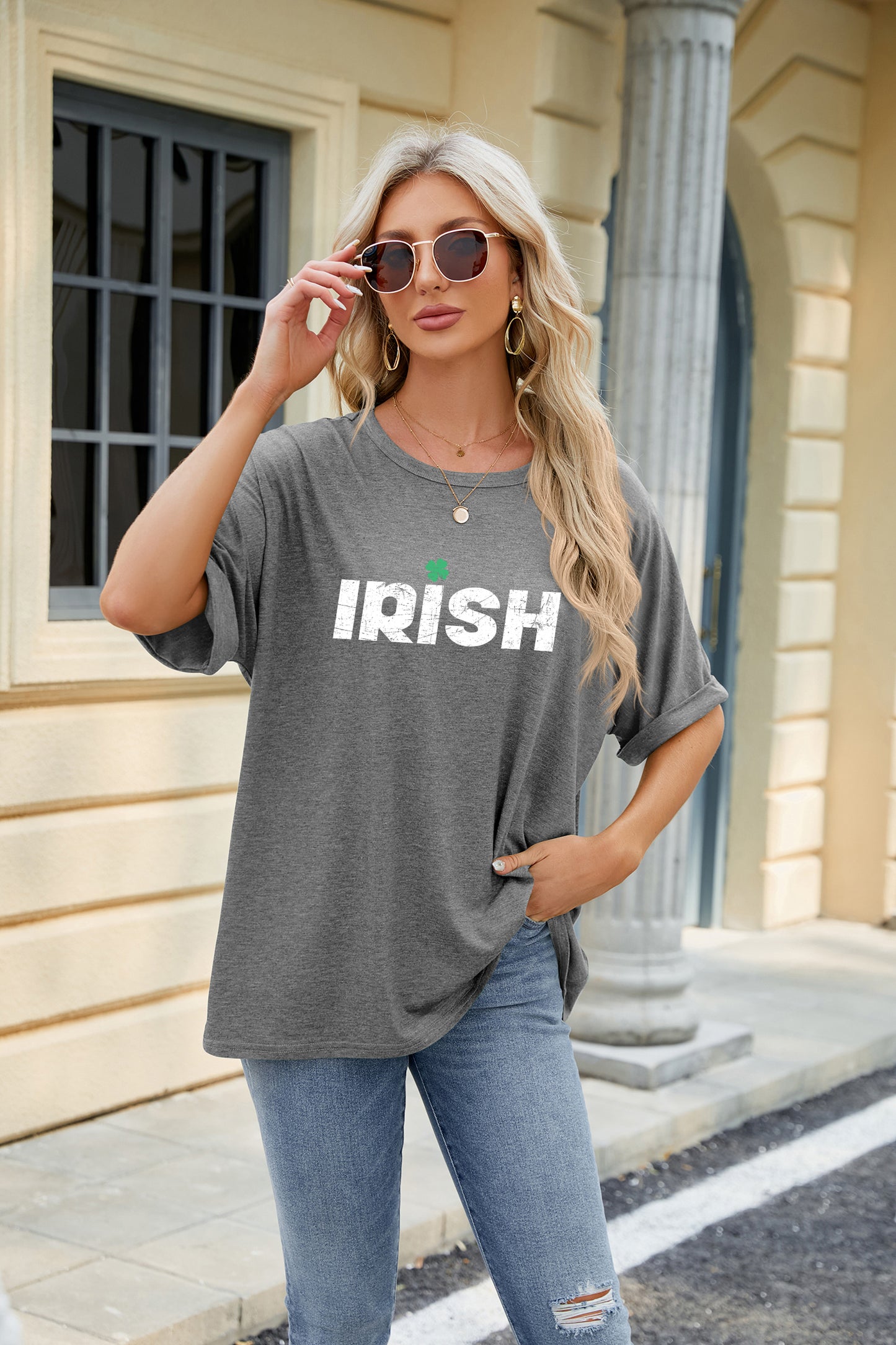 Saint Patrick’s Day IRISH Letter Print Oversized Tee