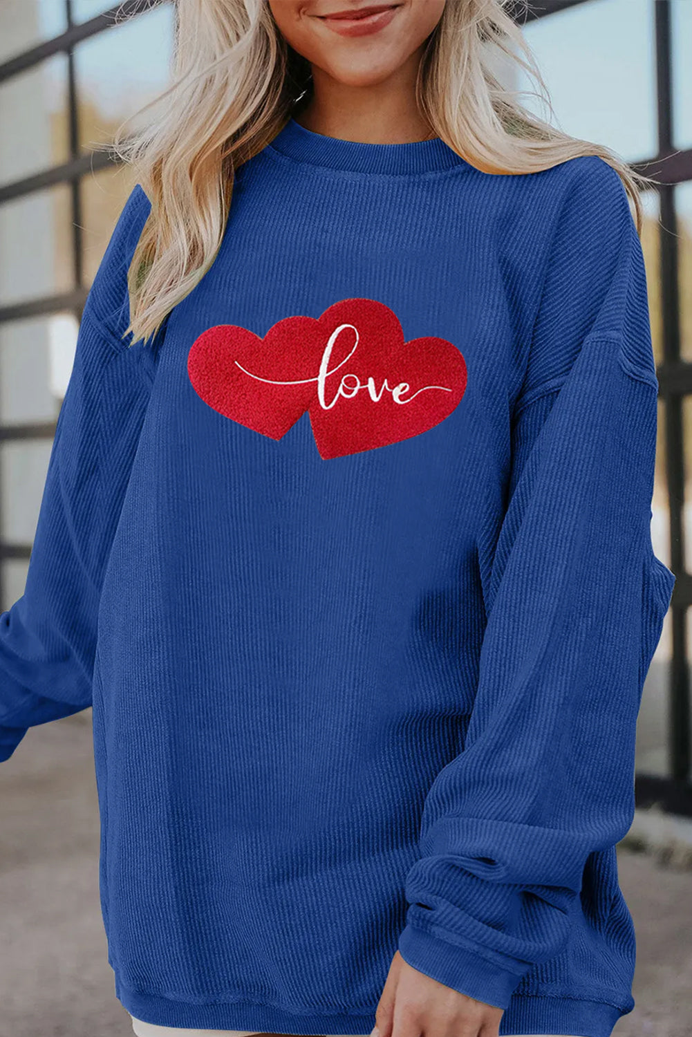 Valentine Love Heart Corduroy Ribbed Oversized Sweatshirt