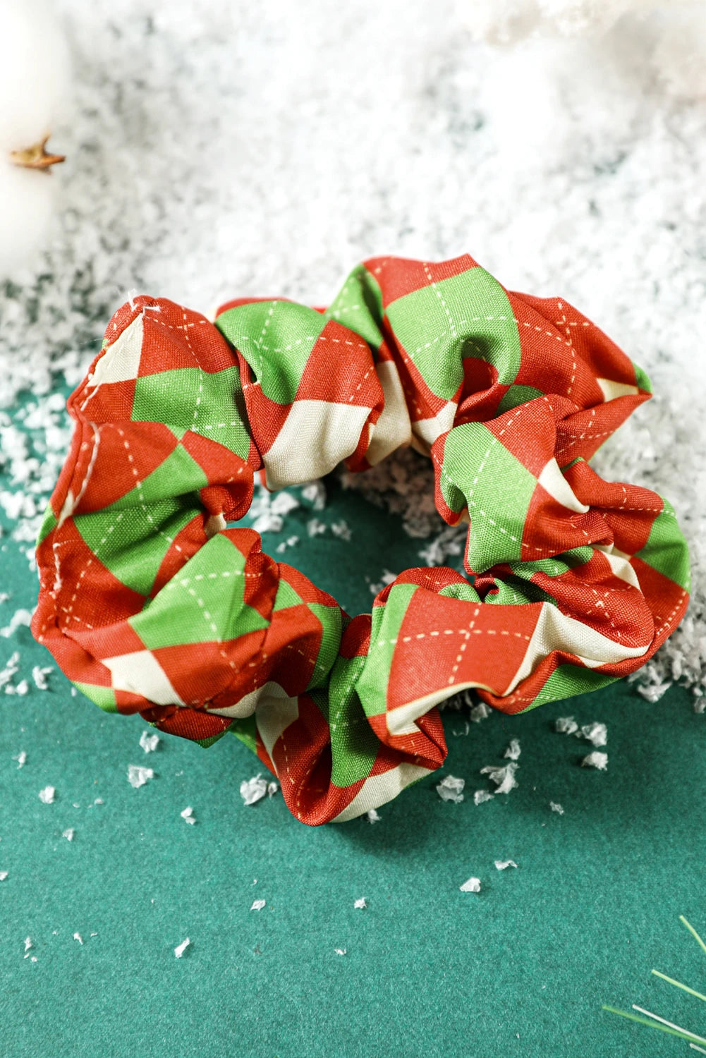 Racing Red Christmas Argyle Color Block Scrunchy Hair Tie