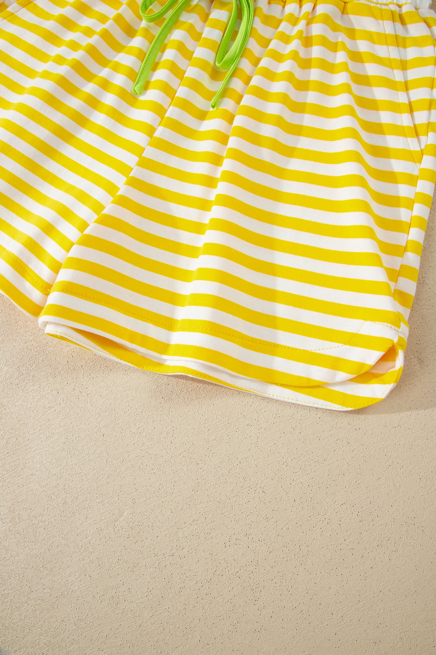 Pink Stripe Contrast Neck Loose Tee and Drawstring Shorts Set