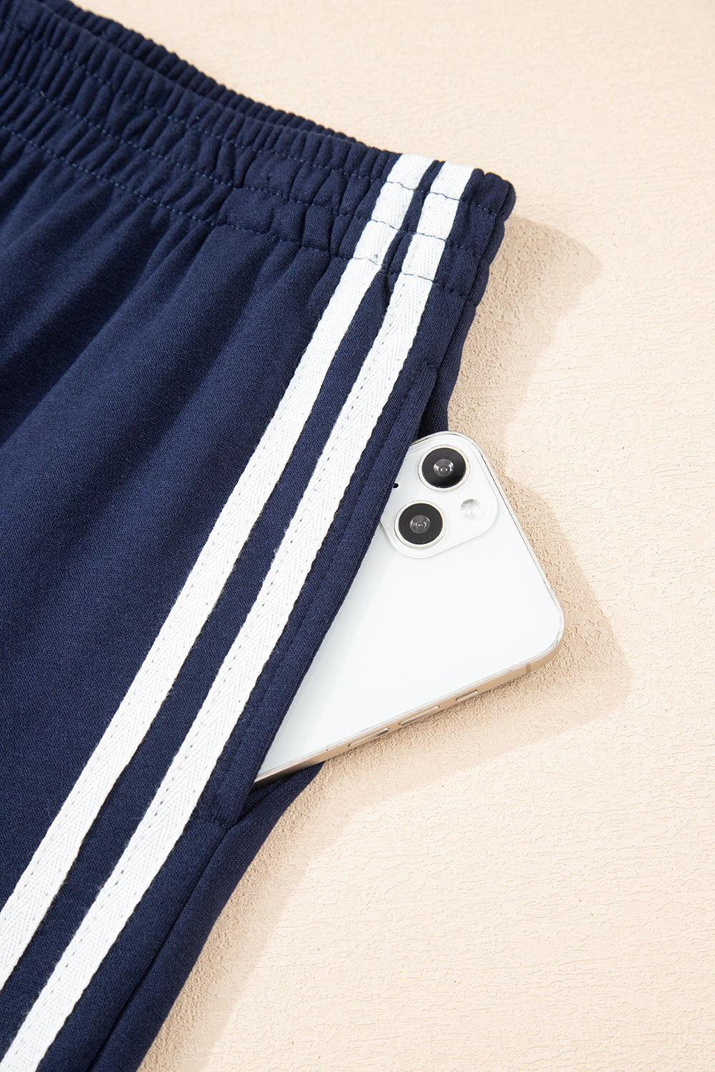 Black Varsity Striped Detail Crewneck Pullover Elastic Sweatpants 2pcs Outfit