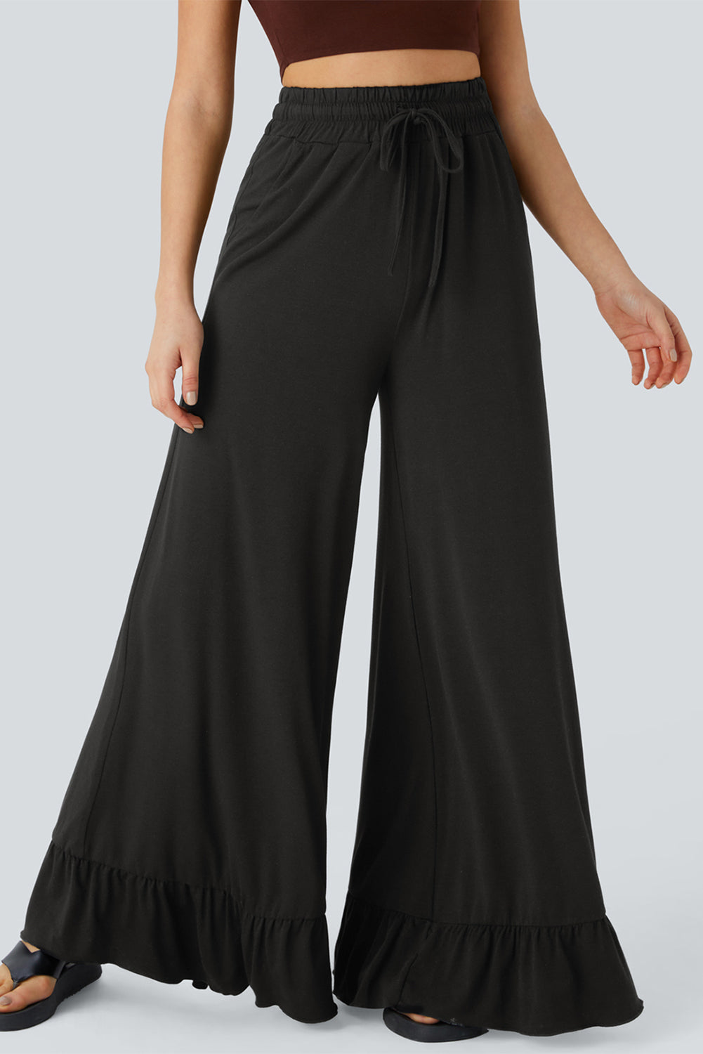 Wide Leg Pull On High Waist Pants with Pockets