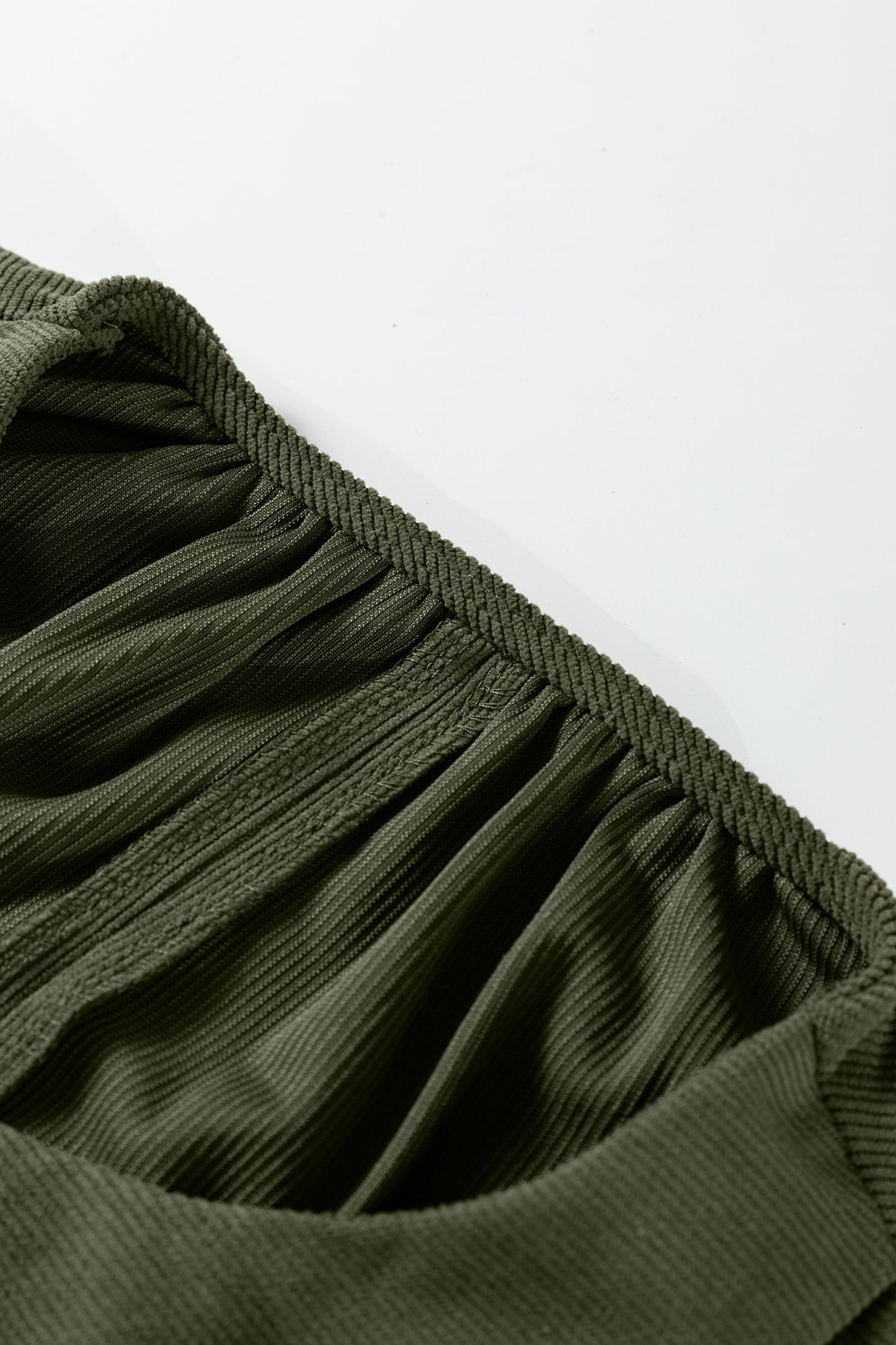 Cinnamon Bracelet Sleeve Split Neck Scallop Detail Pleated Corduroy Mini Dress