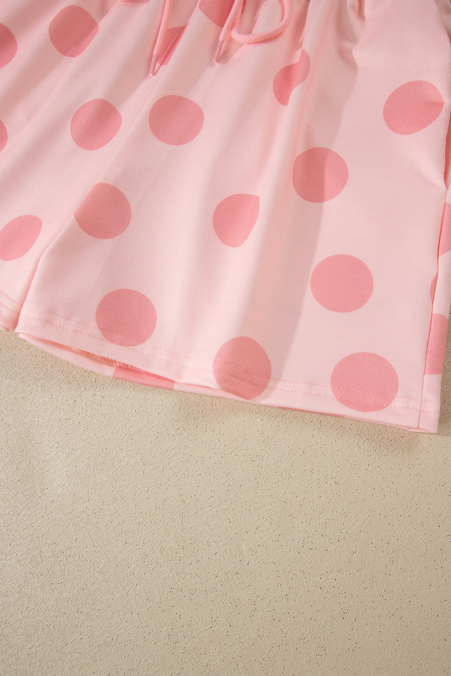 Black Polka Dot Print Loose Tee Drawstring Elastic Waist Short Set