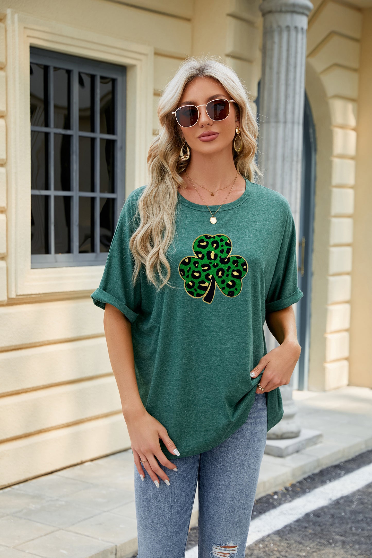 St Patricks Day Sequin Shamrock Graphic T-Shirt
