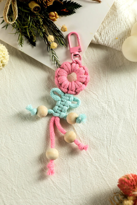 Pink Hand-Woven Flower Keychain Bag Pendant Decoration