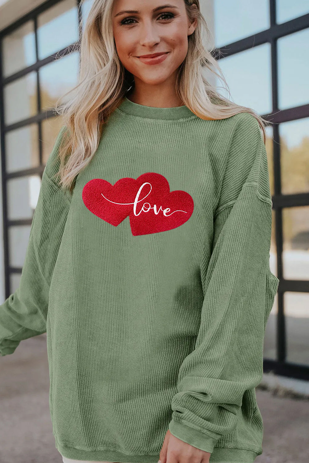 Valentine Love Heart Corduroy Ribbed Oversized Sweatshirt