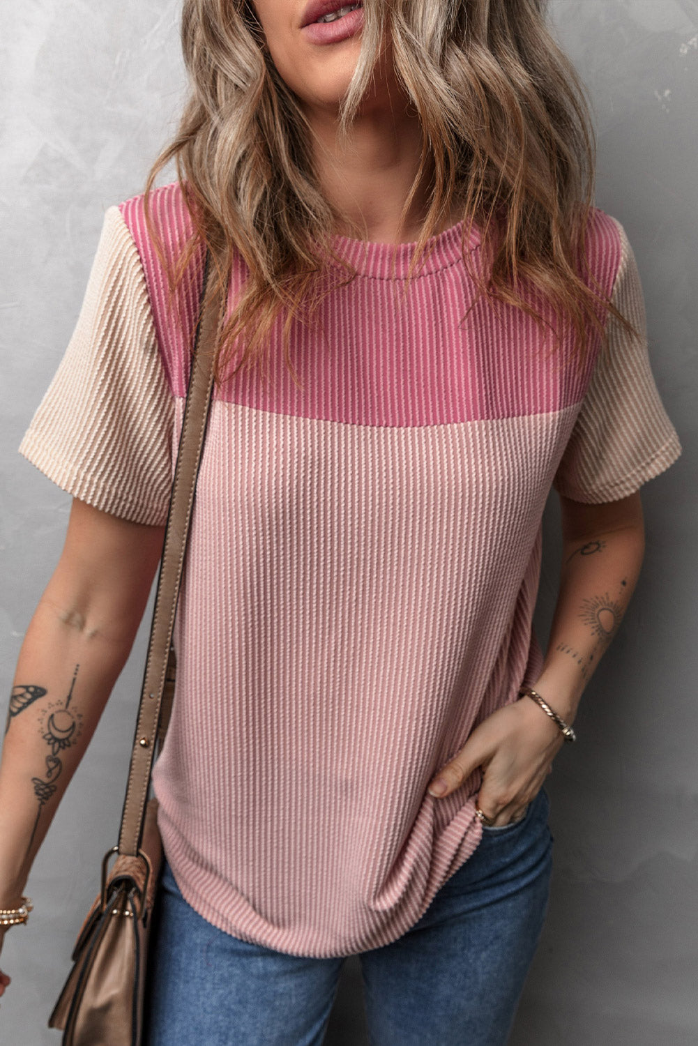 Women's Rib Textured Colorblock T Shirt