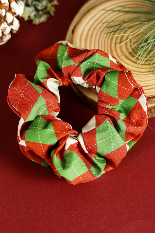 Racing Red Christmas Argyle Color Block Scrunchy Hair Tie