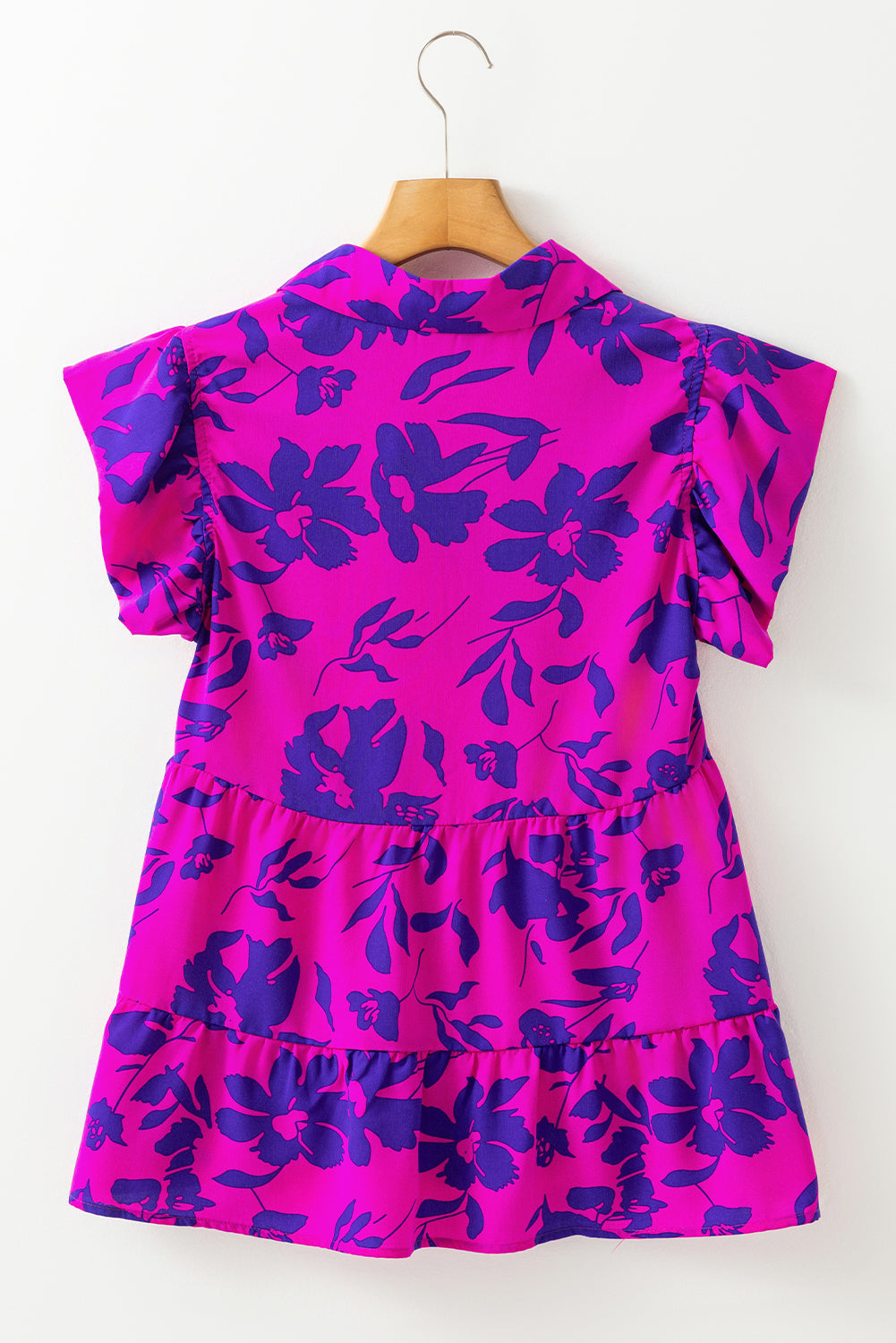 Orange Floral Print Collared Button Neckline Flutter Sleeve Blouse