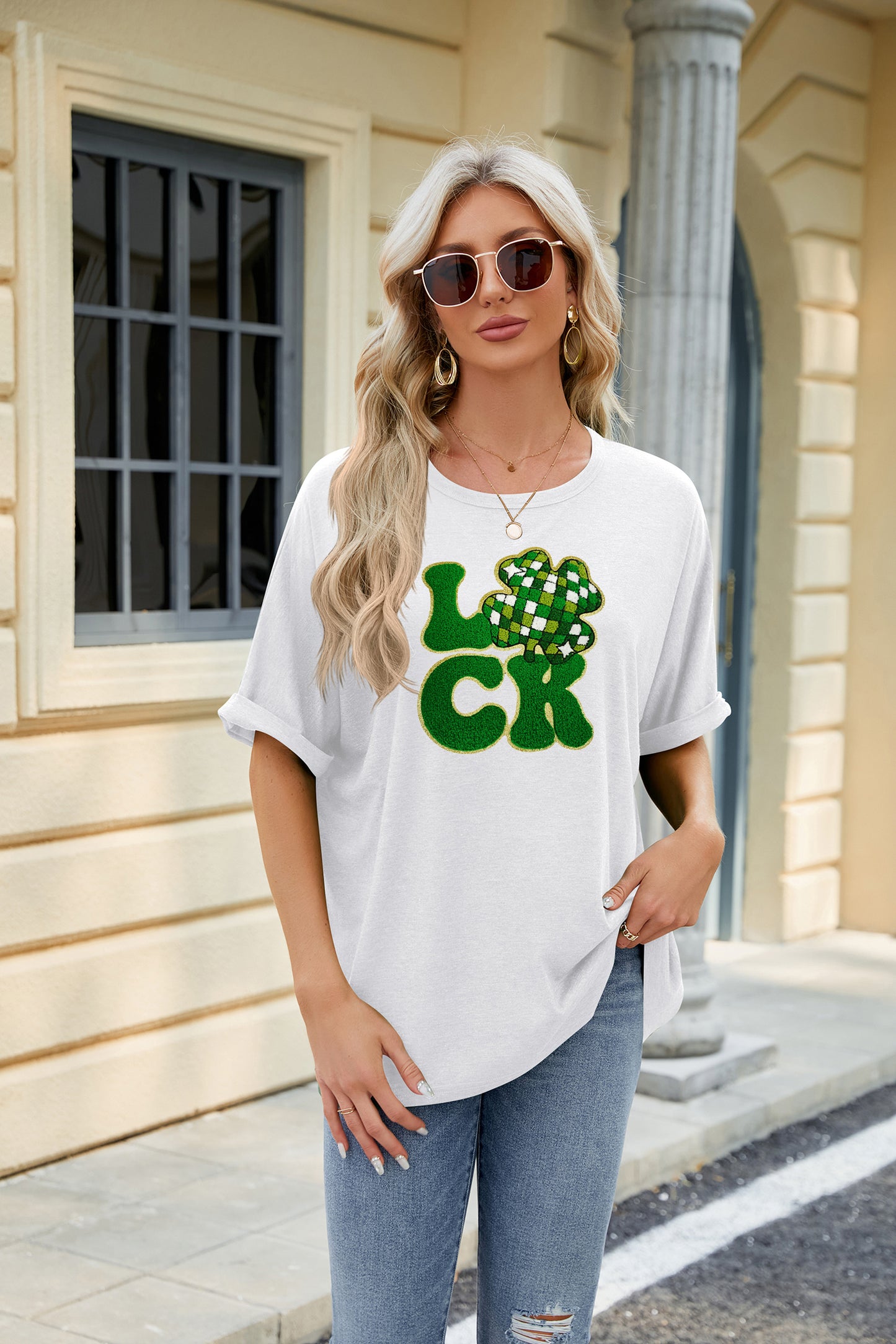 St Patrick’s Day Sequin LUCK Clover Graphic Tee