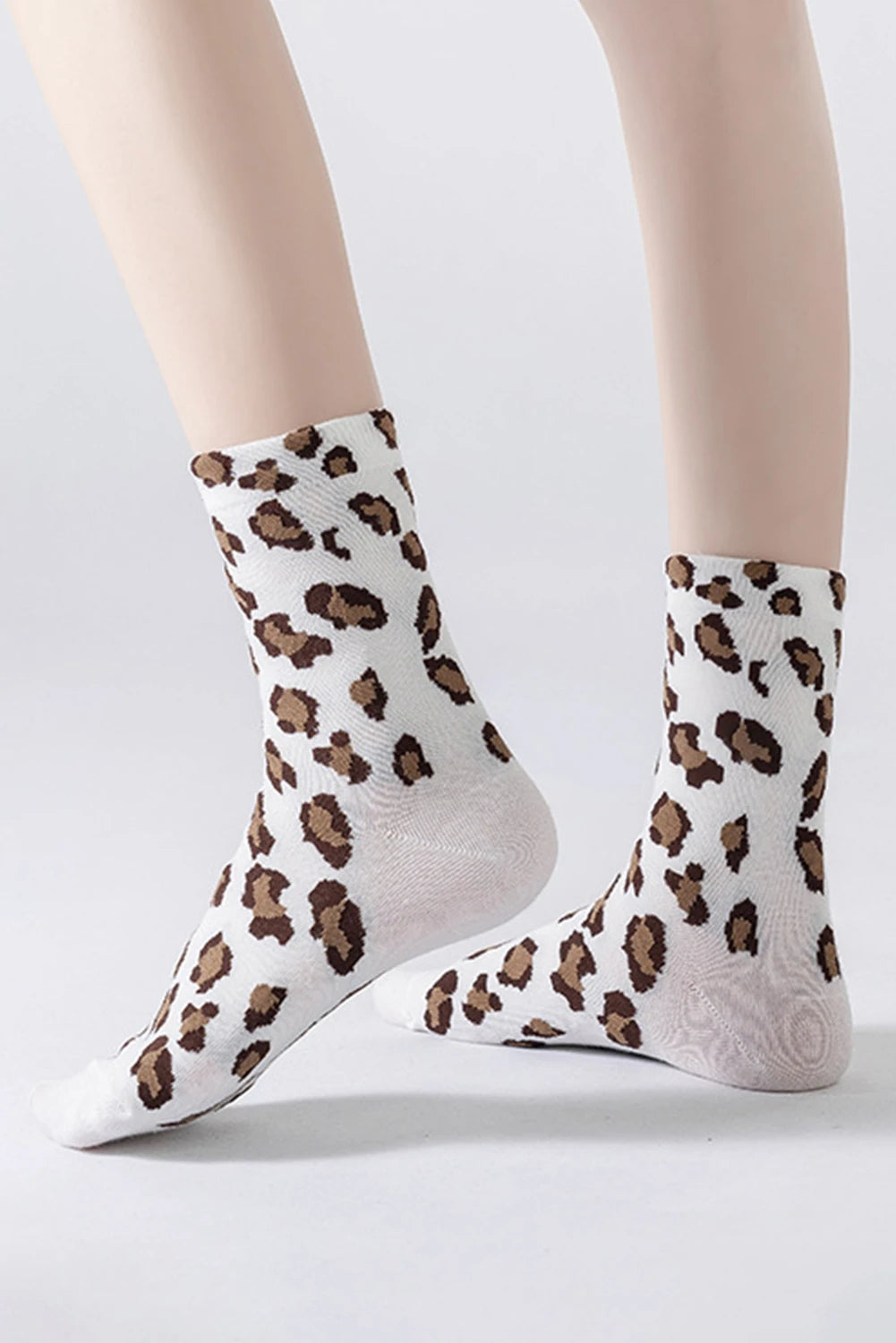 White Leopard Print Polyester Cotton Socks