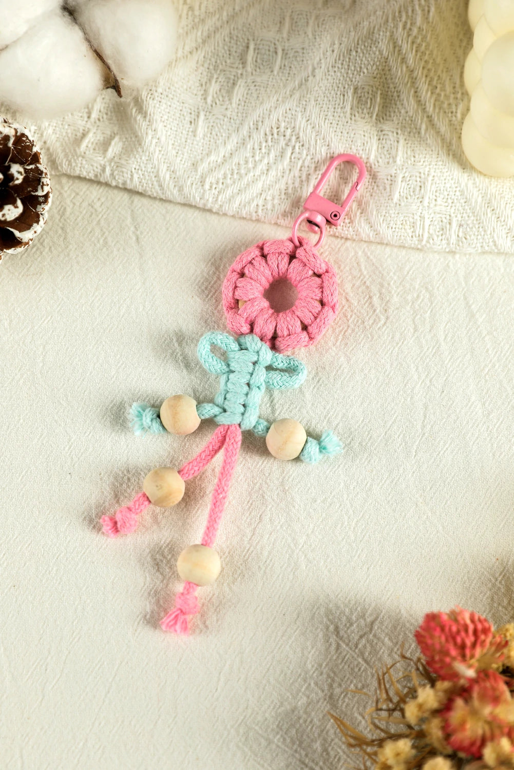 Pink Hand-Woven Flower Keychain Bag Pendant Decoration