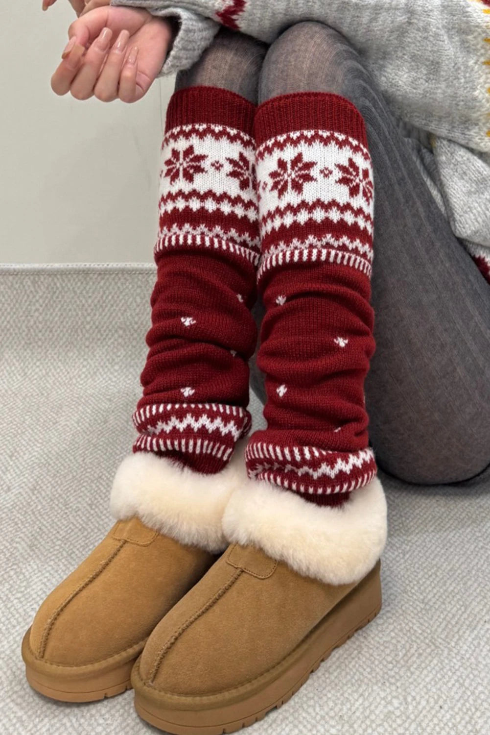 Racing Red Christmas Geometric Snowflake Print Stockings