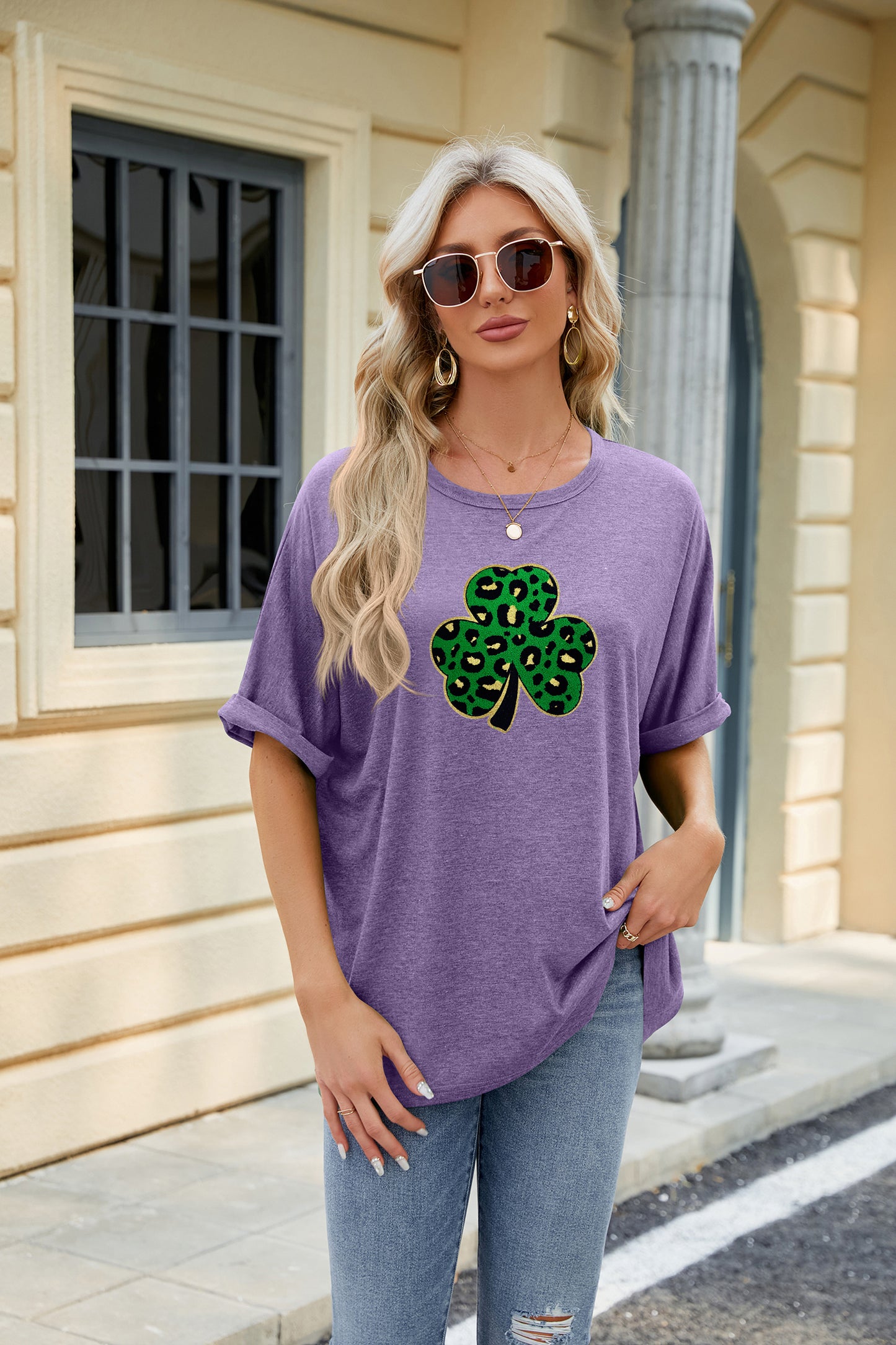 St Patricks Day Sequin Shamrock Graphic T-Shirt