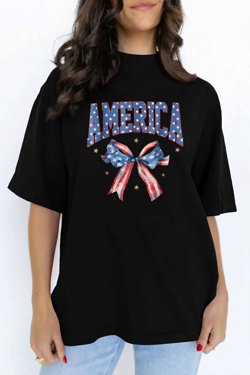 America Bow Graphic Tee Oversized Patriotic Boutique Style