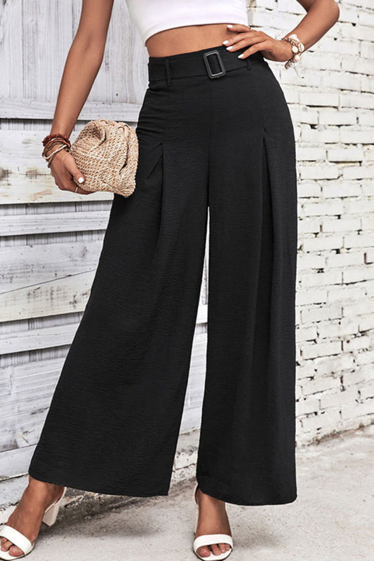 High Waist Wide Leg Solid Color Flowing Pants for Women